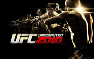 UFC 2010電子遊戲封面，展示肌肉發達的戰士以戰鬥姿勢呈現，帶有發光效果。 — 搏擊會 GIF 壁紙