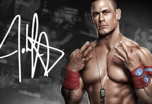 John Cena 穿著摔角裝備，做出他的標誌性手勢。 — 低調 壁紙