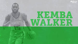 籃球運動員Kemba Walker身穿黃蜂隊制服運球，帶有綠色文字疊加。 — 純灰色 壁紙