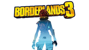 Borderlands 3 遊戲標誌，帶有穿著藍色盔甲的角色剪影。 — 無主之地2 壁紙