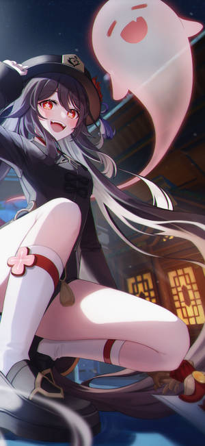 動漫女孩與幽靈同伴在星空夜空下