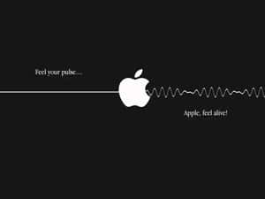 白色Apple標誌，帶有心跳線和文字，黑色背景