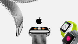 Apple Watch系列配備網狀和運動錶帶及啟動中的螢幕。