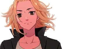 動畫女孩，橙色頭髮和黑色外套，表情嚴肅。 — Mikey 東京復仇者 GIF 壁紙
