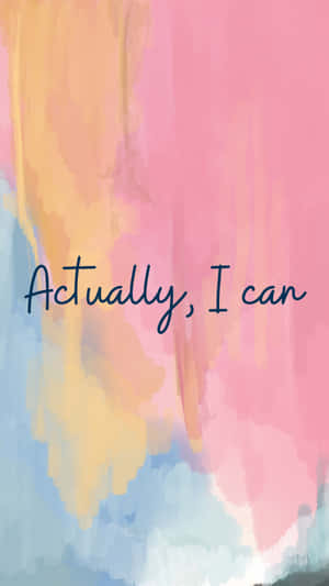 帶有手寫勵志短語「Actually I can.」的粉彩水彩背景。 — 柔粉 壁紙