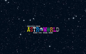 帶有AstroWorld標誌和文字問候的星空。