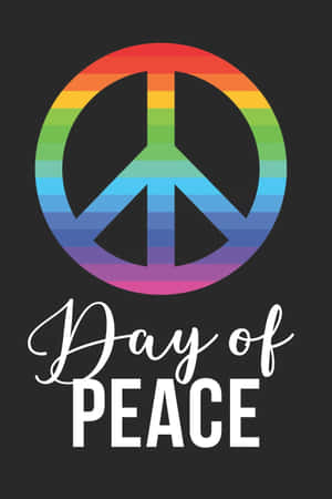 黑色背景上帶有 Day of PEACE 文字的彩虹和平符號。