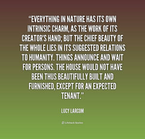 Lucy Larcom 的引言，位於綠色到棕色的漸變背景上。