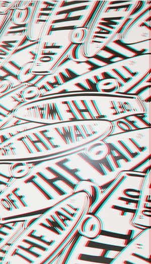 重複的3D故障文字標誌，上面寫著紅色、黑色和青色的「OFF THE WALL」。