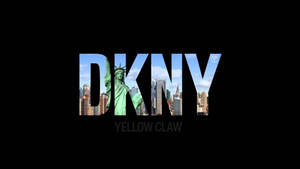 DKNY標誌，字母內包含自由女神像和紐約市天際線。