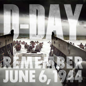 D-Day 入侵期間士兵從登陸艇下船，帶有文字疊加。 — 美國國旗 壁紙