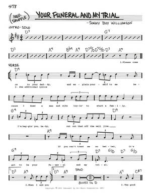 Sonny Boy Williamson 的藍調歌曲《Your Funeral and My Trial》樂譜。 — 音樂 GIF 壁紙