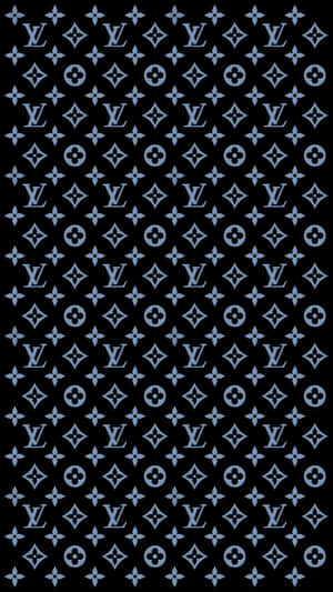 黑色背景上的藍色 Louis Vuitton 字母組合圖案。