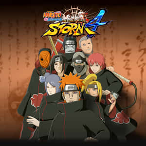 Naruto Shippuden Ultimate Ninja Storm 4 遊戲封面， featuring 身穿黑色斗篷的忍者角色。