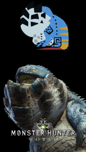 Monster Hunter World 標誌，帶有一隻咆哮的藍色鱗片怪物。