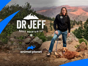 Dr. Jeff Rocky Mountain Vet 與一隻金毛尋回犬在岩石小徑上。