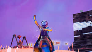 Fortnite角色在像素世界中舉拳慶祝。