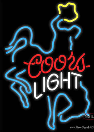 Coors Light霓虹燈牌，黑色背景上帶有藍色長角牛輪廓及紅白文字。