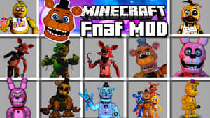 Minecraft 嘅 FNAF 機械角色 mod，附角色網格同標題。
