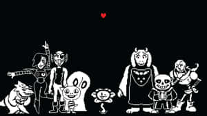 黑色背景上帶有紅色心形的像素藝術風格Undertale角色。
