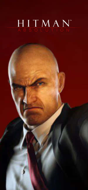 Hitman Absolution 遊戲封面， featuring 一個光頭男子穿著西裝，表情嚴肅。 — iPhone 14 Pro 壁紙