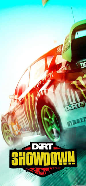 紅色拉力賽車向上加速，帶有綠色車輪和Monster Energy品牌標誌。 — HMD Pulse 2 Pro 壁紙