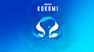 Kokomi標誌，帶有魚和氣泡，背景為藍色漸變。 — 7680x4320 壁紙