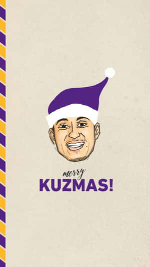 插圖中的男人戴著紫色聖誕帽，文字 merry KUZMAS