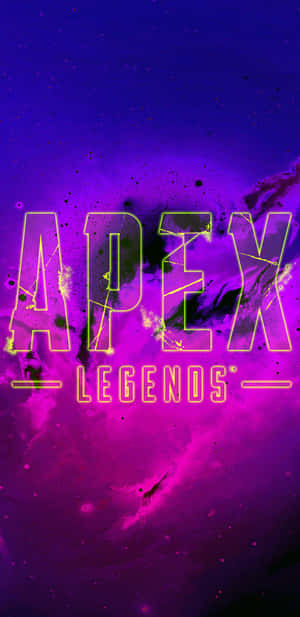 在宇宙紫色和粉紅色星雲背景下的霓虹發光Apex Legends標誌。 — Galaxy S10 壁紙
