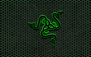 深色六角網格背景上的發光綠色Razer標誌