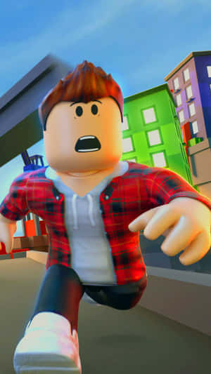Roblox角色喺色彩繽紛、建築物呈方塊狀嘅城市中奔跑。