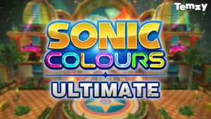 《Sonic Colours Ultimate》遊戲標題畫面，帶有色彩繽紛的 3D 文字和未來背景。