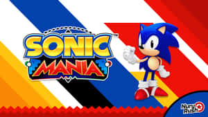 超音鼠角色與Sonic Mania標誌在彩色條紋背景上。