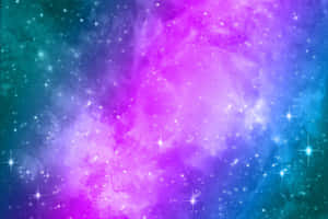 色彩繽紛的宇宙星雲，帶有粉紅色和藍綠色調的閃爍星星。 — 放大 壁紙