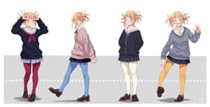 四個動漫女仔著住校服，以唔同表情同服裝擺甫士。