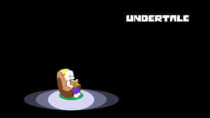 白髮角色在扶手椅上於聚光燈下閱讀，帶有Undertale文字。