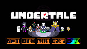 Undertale 遊戲標題畫面，包含主要角色和動作菜單選項。