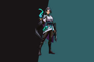 動漫風格的女戰士，身穿未來盔甲，手持發光球體和武器。