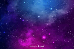充滿活力的紫色和藍色宇宙星雲，帶有發光的星星。