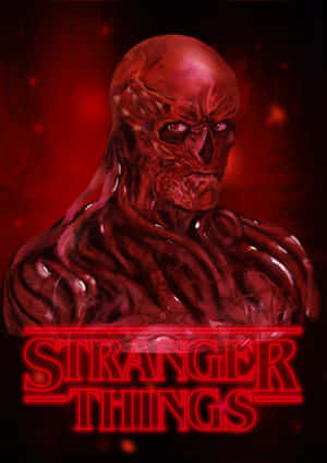 帶有發光眼睛的紅皮膚恐怖生物和Stranger Things標題。
