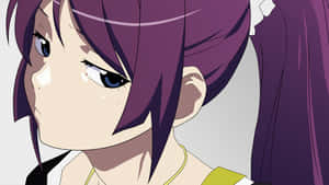 紫髮藍眼的動漫女孩輕輕哭泣。