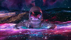 太空人在閃爍的宇宙水域中漂浮，背景是星雲星空。