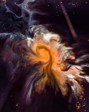 在深空中旋轉的橙色和紫色雲團的鮮豔宇宙星雲。