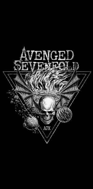 Avenged Sevenfold標誌，三角形內有一個帶蝙蝠翅膀和狂野頭髮的骷髏頭。