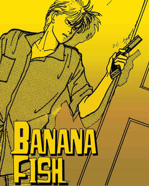 動漫角色拿著刀，帶有粗體黃色文字的「Banana Fish」標題。