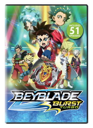 Beyblade Burst Turbo動漫角色與旋轉的陀螺和發光效果一起行動。