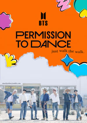 BTS 成員身穿牛仔服裝，與彩色形狀和「Permission to Dance」文字一起擺姿勢。