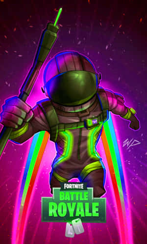 Fortnite Battle Royale角色穿著霓虹套裝，在宇宙場景中手持火箭發射器跳躍。