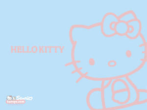 Hello Kitty標誌，粉紅色輪廓，藍色背景。