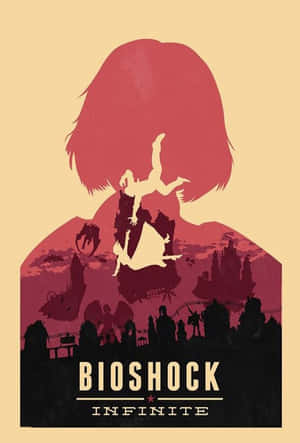 Bioshock Infinite遊戲海報，帶有紅髮剪影和城市景觀。 — 生化奇兵 無限之城 壁紙